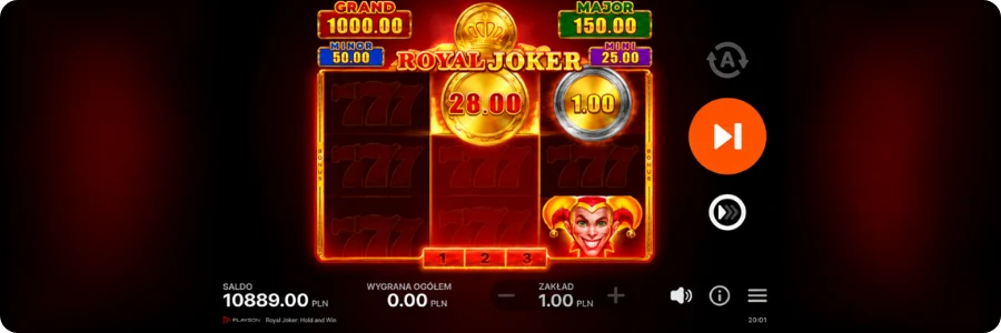 Runda bonusowa Royal Joker Hold and Win z jackpotami Grand, Major, Minor i Mini