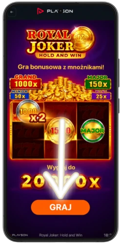 Ekran startowy Royal Joker Hold and Win z przyciskiem PLAY