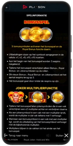 Royal Joker bonusspelregels en uitbetalingstabel