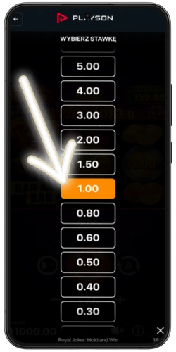 Menu wyboru zakładu Royal Joker ze stawkami od 0,50 zł